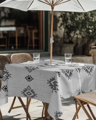 Aztec Outdoor Tablecloth 60"x60" Table Cover with Umbrella Hole and