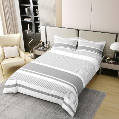 Feelyou Light Gray Striped Duvet Cover 100% Cotton King Size