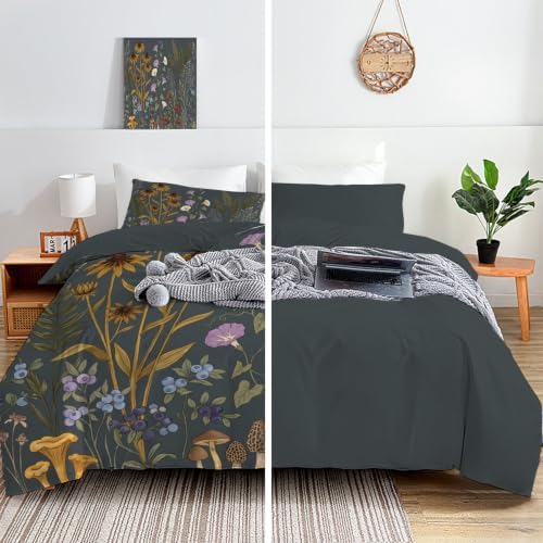 Retro Pastoral Reversible Grey Duvet Cover Set King Size