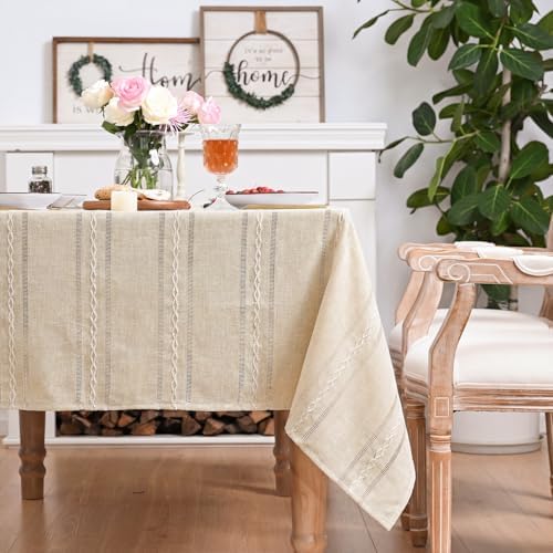 Horaldaily Beige Rectangular Tablecloth, 52×70 Inch, Farmhouse Decor