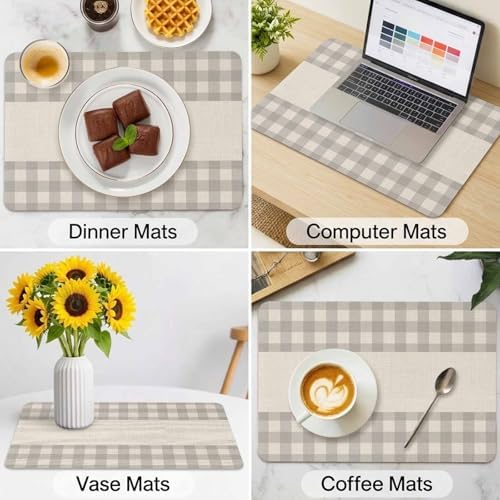Gray Buffalo Check on Retro Linen Leather Placemats Set of 4,12x18