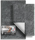 Hearth & Harbor Bathroom Rug Set, 2 Piece Chenille - Grey, Quick Dry