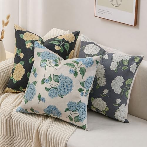 DFXSZ Floral Pillow Covers 20x20 Set of 2 Dark Blue Hydrangea Flower