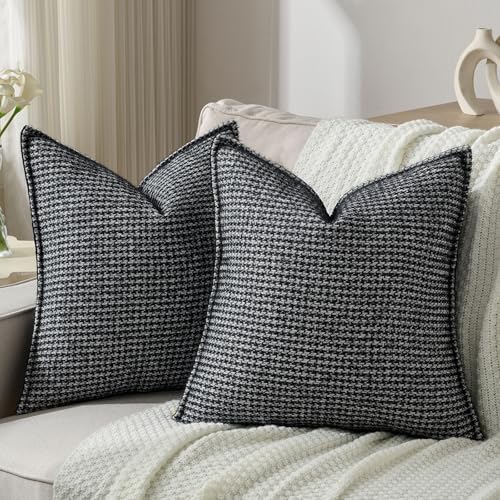 FUTEI Pack of 2 Chenille Throw Pillow Covers 18x18 Inch, Black