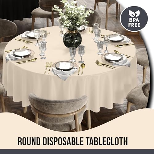 Party Solids 12-Pack Ivory Round Plastic Tablecloth Disposable – Size