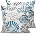 18x18 Pillow Covers Set of 2, Coastal Blue Shells Throw Pillow Covers