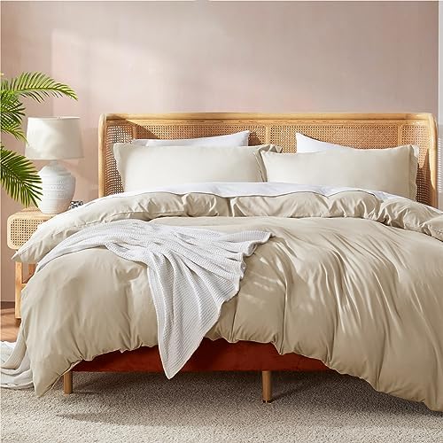 Nestl Queen Duvet Cover Set with Comforter Insert - Beige Cream