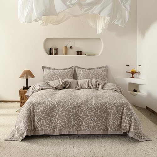 SUSYBAO King Size Duvet Cover Cotton Linen 3 Pieces Set 1 Taupe