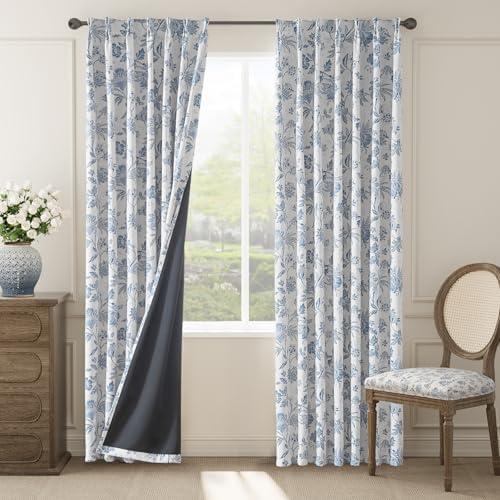 jinchan Pinch Pleated Curtains Blackout Floral Curtains for Bedroom