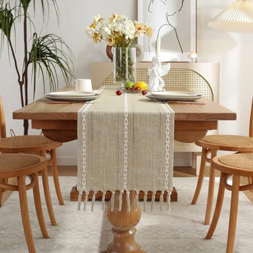 Wracra Rustic Linen Table Runner, Coffee Table Runners 90 inches Long