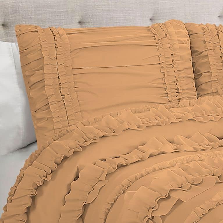5 Piece Full Ruffles Layers Duvet Cover Set with Zipper Closure, 100%