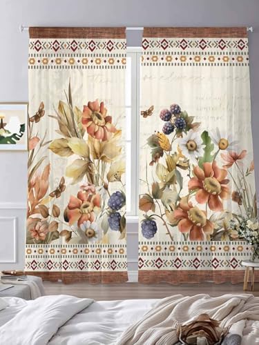Sheer Curtains 108 Inches Long 2 Panels Set for Living Room, Vintage