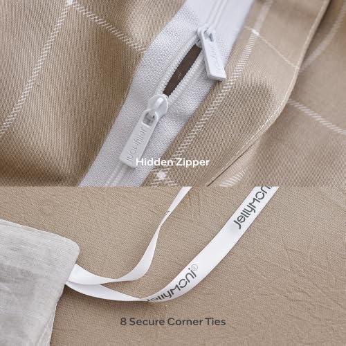 JELLYMONI 100% Cotton Plaid Queen Duvet Cover Set, Tan