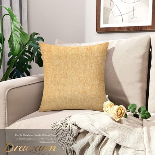BRAWARM Chenille Throw Pillow Covers 20x20 Inches, Gold, Pack of 2