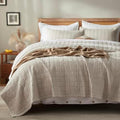 LEAONME Cotton Quilt Set Oversized California King, Beige 120''x120''