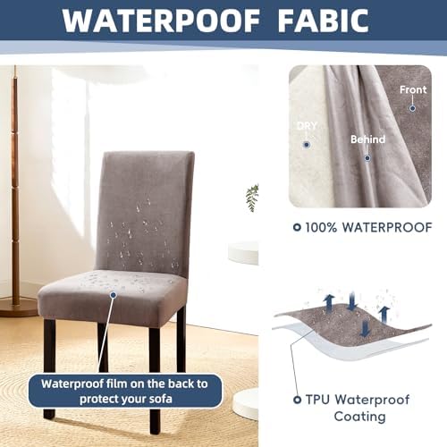 100% Waterproof Chair Covers for Dining Room Set of 4, Soft Thick