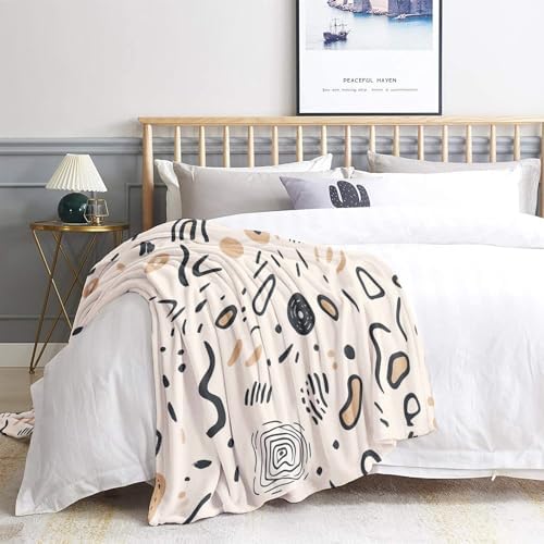 Neutral Abstract Blanket King Size, Beige Boho Fleece Throw Blanket