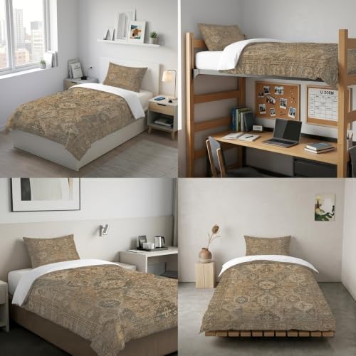 Brown Beige Boho Duvet Cover Queen Size,Quilt Cover 90"x90" with