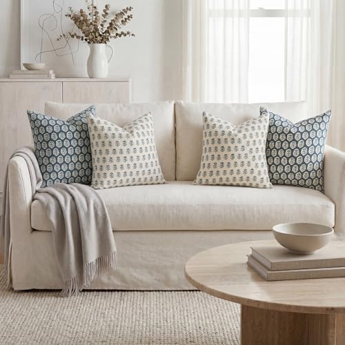DEZENE Set of 4 18x18 Floral Pillow Covers, Farmhouse Neutral Print