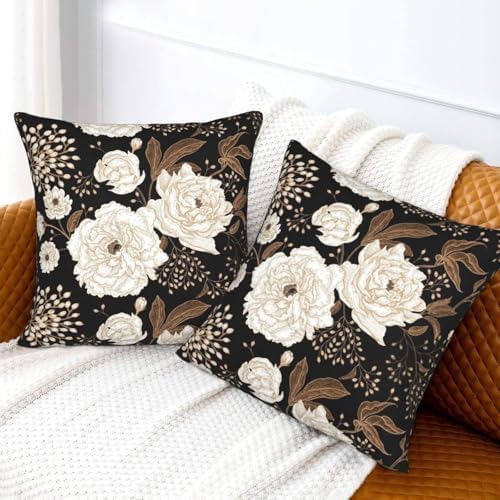 Black and Gold Flower Pillow Covers 20x20 Inch Set of 2 Vintage Floral