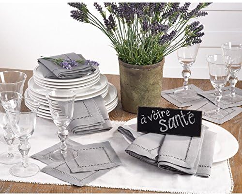 Grey Classic Hemstitched Design Polyester 14" x 20" Placemats