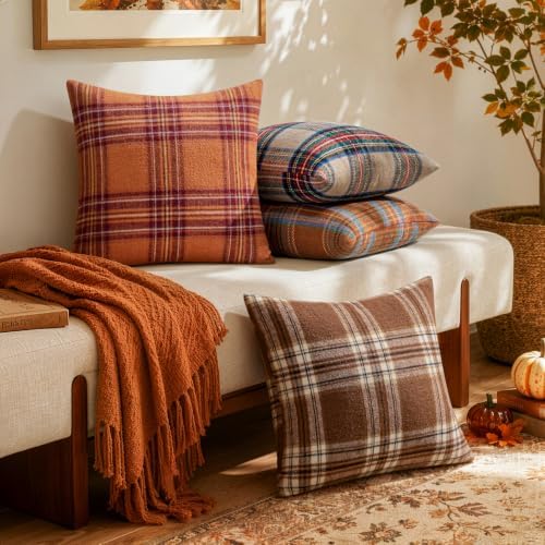 MIULEE Fall Plaid Decorative Pillow Covers Set of 2 22x22 Orange