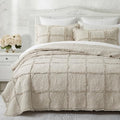 HORIMOTE HOME 100% Cotton Ruffle Quilt Set King Size, Beige Farmhouse