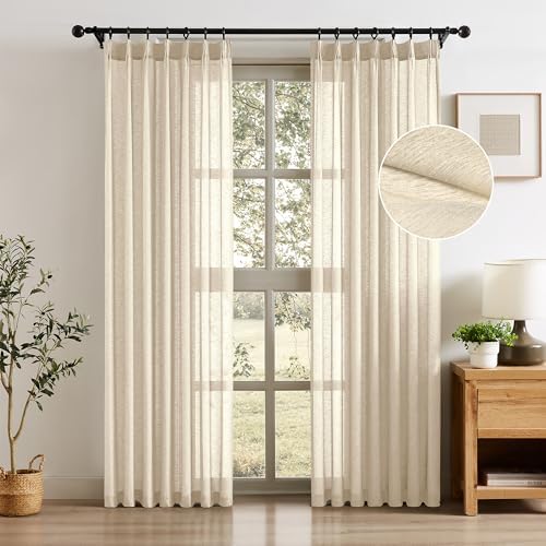 Sand Beige Pinch Pleat Semi Sheer Curtains 40x84 Inch 2-Panel