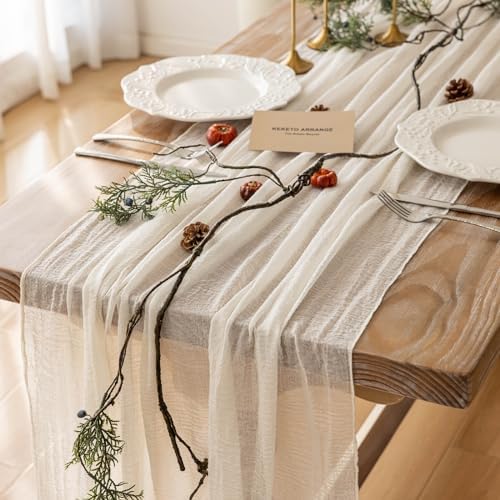 6Pcs White Cheesecloth Table Runner 120 Inches for Party Home Decor