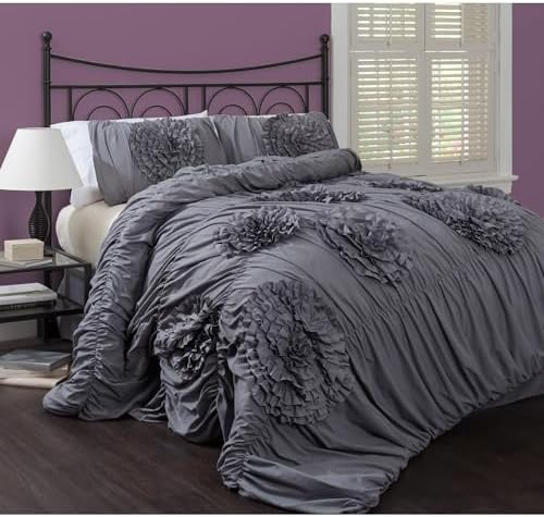Lush Decor Serena Comforter Set, 3 Piece Set, Full/ Queen, Light Gray