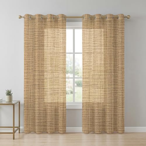 Woven Texture Sheer Curtains for Living Room 96 inch Length 2 Panels