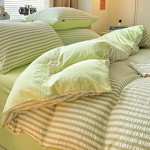 Simple Striped Cotton Bedding 4 Pieces Set,Sweet Style Soft Duvet