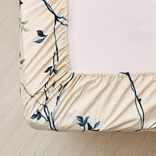 JSD Beige Leaves Printed Full Sheet Set Extra Deep Pocket