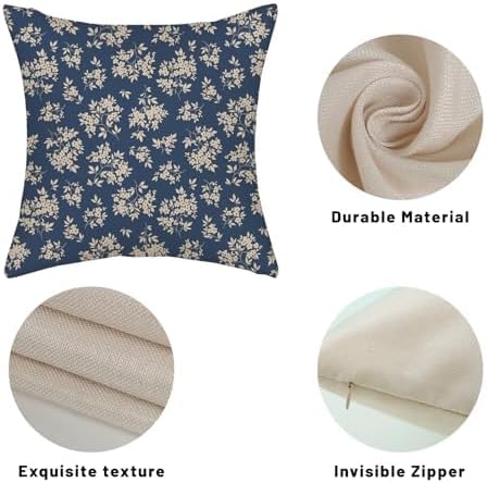 Spring Flower Pillow Covers 22x22 Chinoiserie Navy Blue Floral