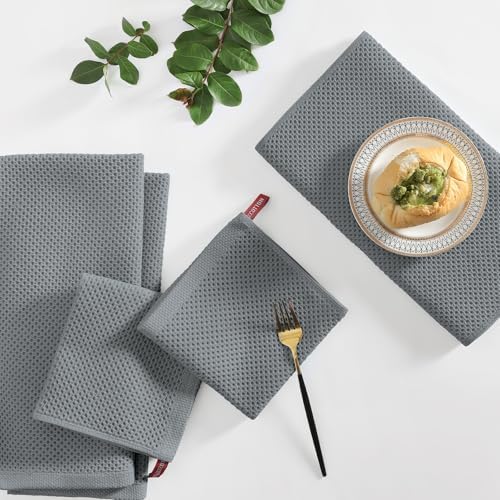 Homaxy 8 Pack 100% Cotton Kitchen Towels and Dishcloths Set, Grey