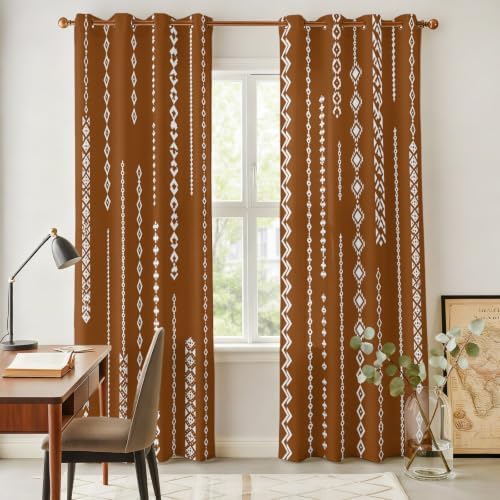 Vintage Brown Window Curtains 96 Inch Length 2 Panels Set, Rustic