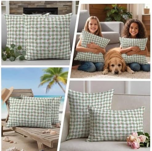 Outdoor Pillow Covers Set of 2, Country Bow Checkered Decorative Throw