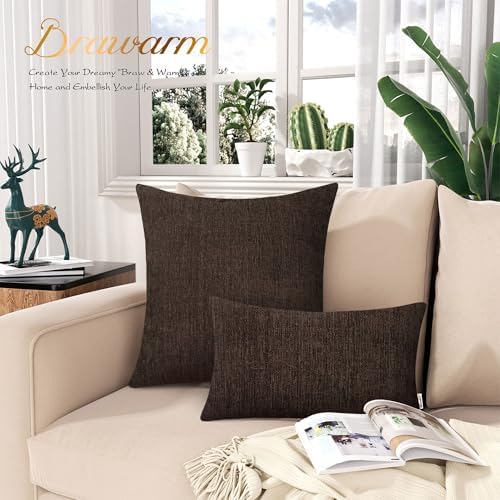BRAWARM Chenille Throw Pillow Covers 20x20 Inches, Coffee, Pack of 2