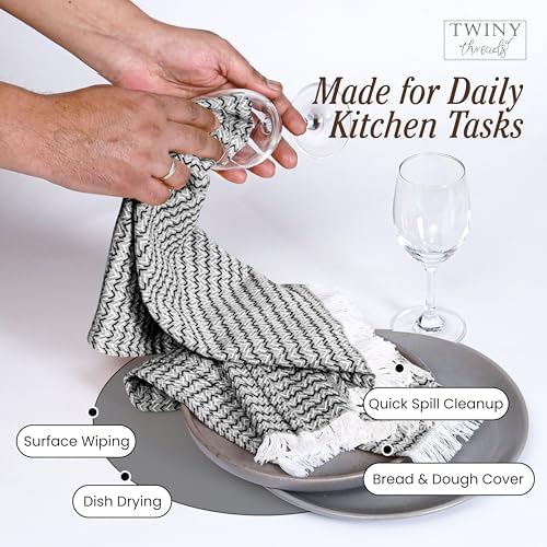 TWINY threads Set of 12 100% Cotton Kitchen Towels, 16"x26", Soft