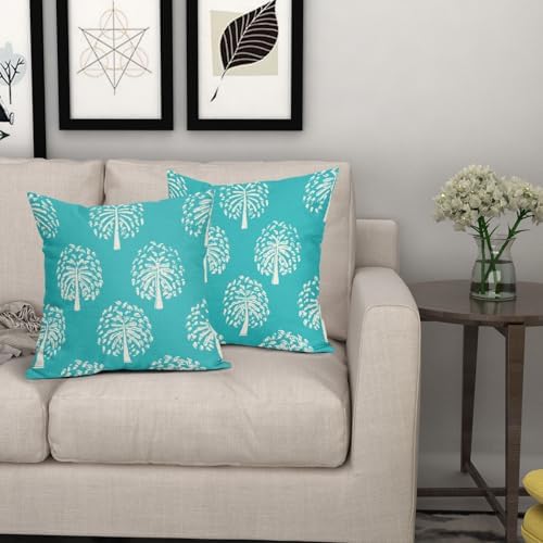 Aqua White Tree Pillow Covers 22X22 Inch Set of 2 Vintage Boho
