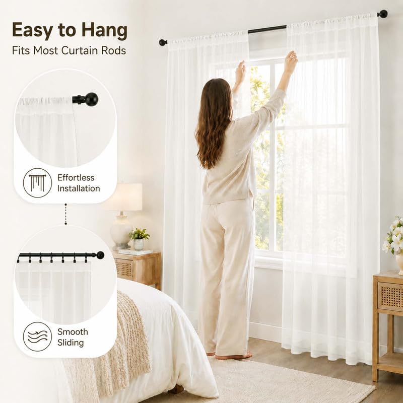 Simplebrand Ivory Sheer Long Curtains 96 Inches Long 2 Panels, 52 W x