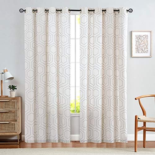 jinchan Grey Boho Window Curtains 84 Inch Length 2 Panels Set Linen