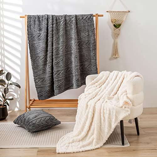 YUSOKI Sherpa Fleece Large Throw Blanket, Grey, 50"x65"