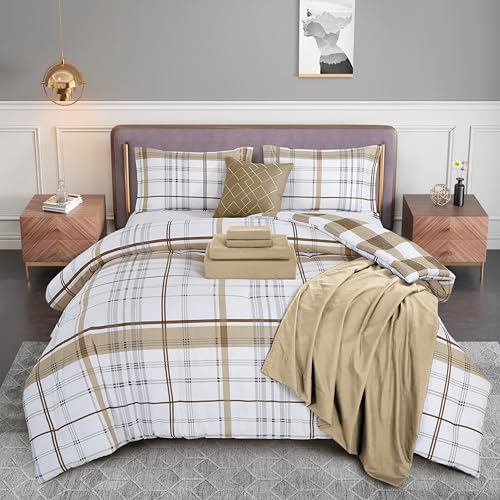 Elegant Comfort Silky Soft 8-Piece Plaid Lodge Bed-in-a-Bag Comforter