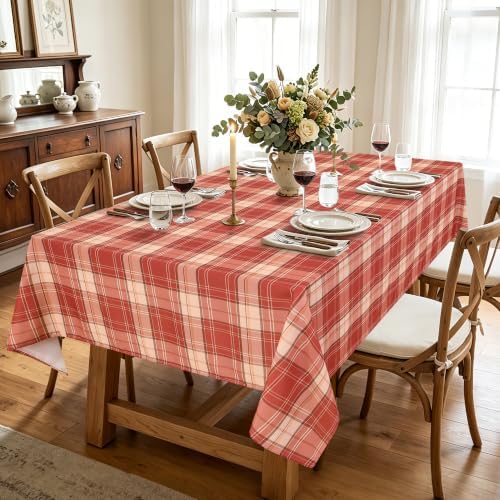 Hiasan Waterproof Checkered Tablecloth Square 70 x 70 Inch, Brick Red