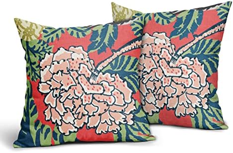 Red and White Floral Pillow Covers 18x18 Inch Set of 2 Summer Green