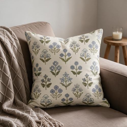 Farmhouse Floral Throw Pillow Covers 22x22 Set of 2, Blue Green