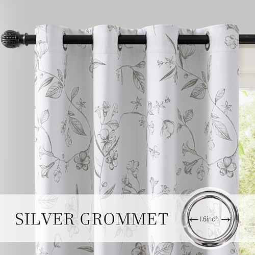 ChrisDowa 100% Grey Blackout Floral Curtains 96 Inches Long 2 Panels
