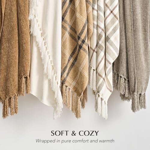 EverGrace Chenille Knit Throw Blanket for Couch, 60"x80", Beige