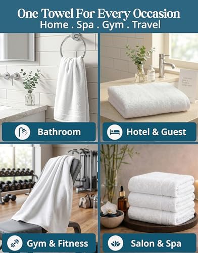 Casa Platino Hand Towels for Bathroom 100% Cotton 4 Pack 16x26 - White